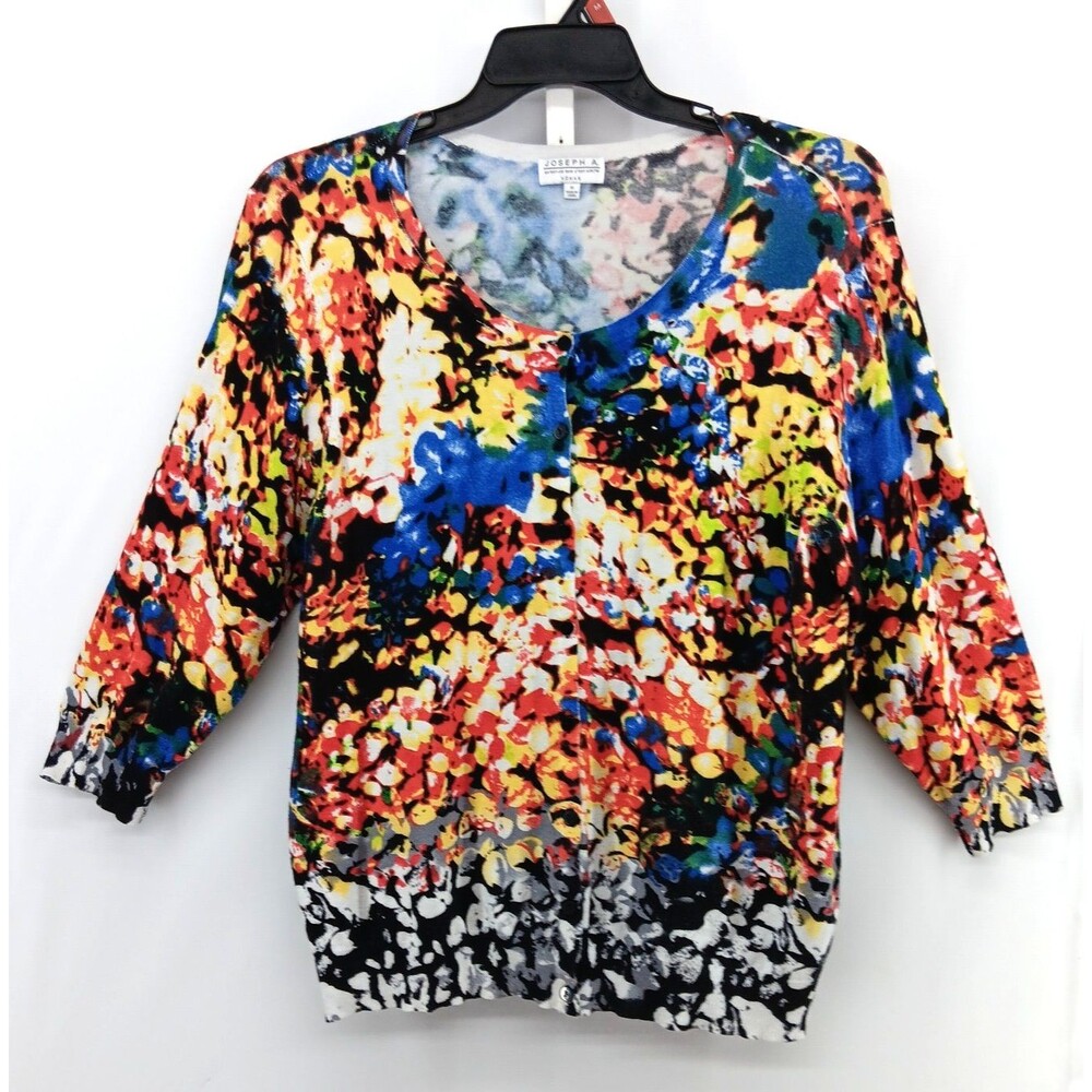 Joseph A Sweater Women Size 1X Multicolor Abstract 3/4 Sleeve Button Up Cardigan